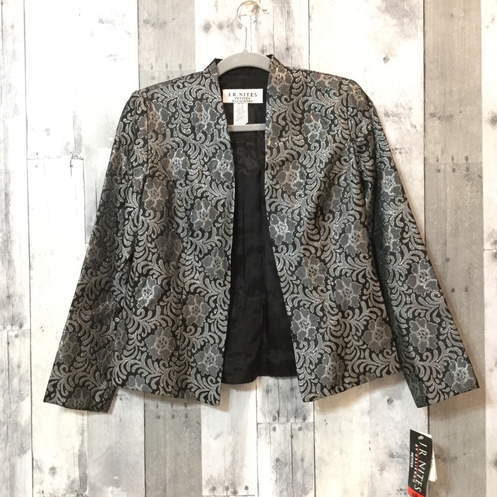 Brocade Evening Jacket Black Silver Sz 4P JR NITES - Picture 8 of 8
